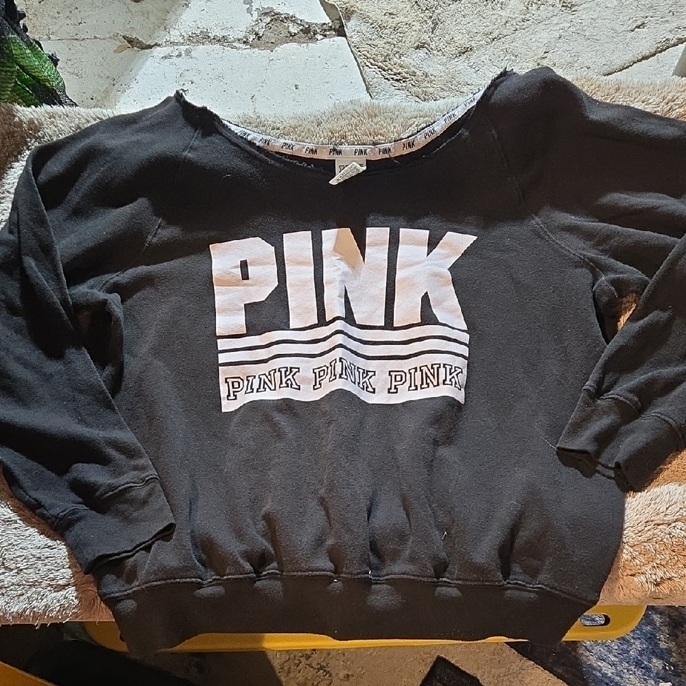 PINK Victoria's Secret Black Crewneck Sweatshirt with White Logo